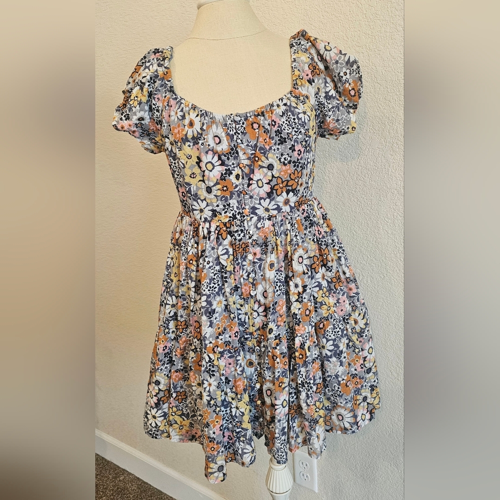 NWT AMERICAN EAGLE Puff Sleeve Tie Back Ruched Cotton Floral Short Dress Medium - Picture 4 of 15